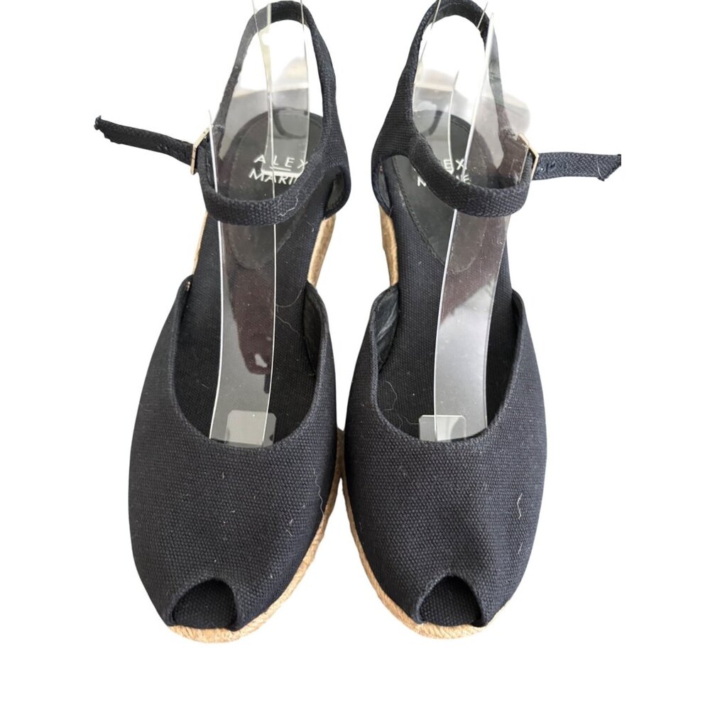 Alex Marie Black Espadrille Peep Toe Wedge Sandals With Adjustable Strap